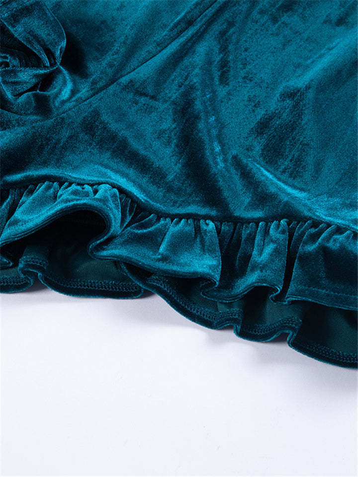 Women Velvet Shorts Casual High Waist Sexy Ruffle Shorts-xinru