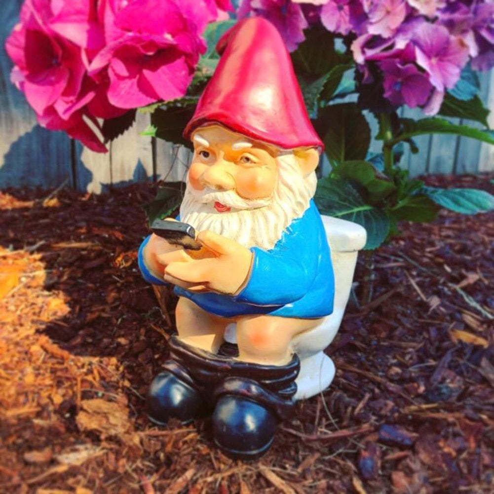 3D Dwarf Toilet Play Phone Statue Naughty Garden Gnome-xinru