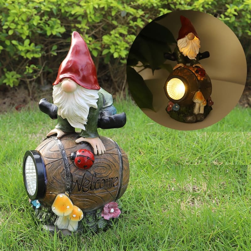 LED Landscape Light-Drunk Gnome Splitting On A Wine Barrel-xinru