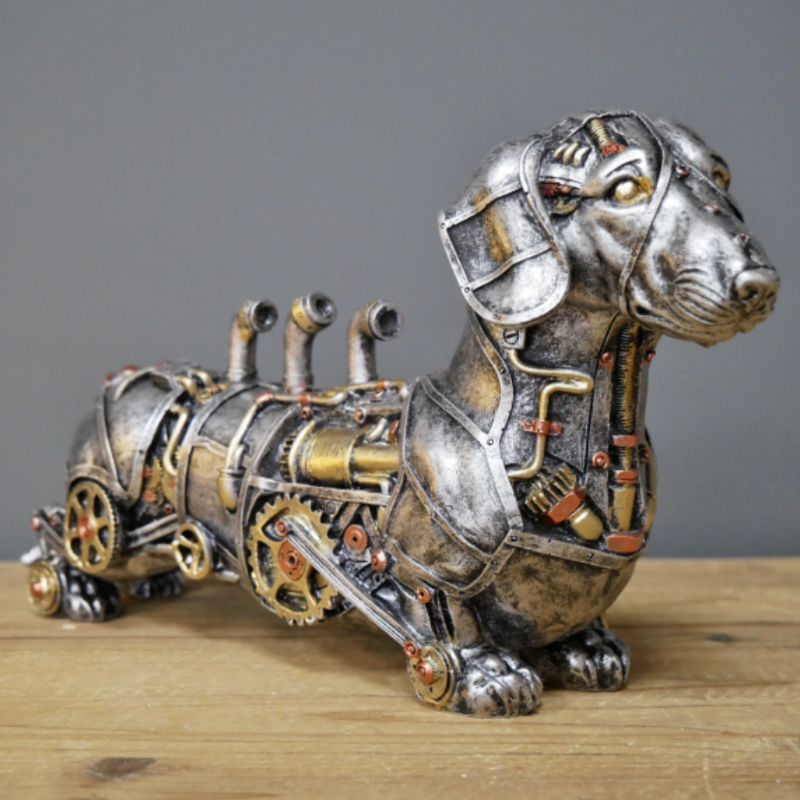 Resin Steampunk Animals Sculpture Industrial Sausage Dog Statue-xinru
