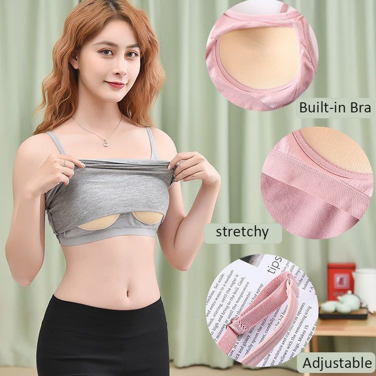 Women's Stretch Cotton Camisole Built-in Bra-xinru
