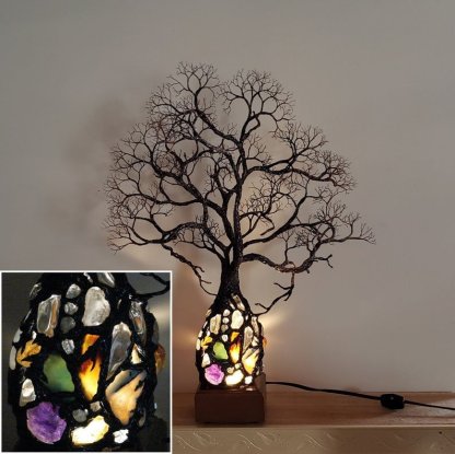 Ancient Tree Metal Sculpture Gemstone Accent Lamp-xinru