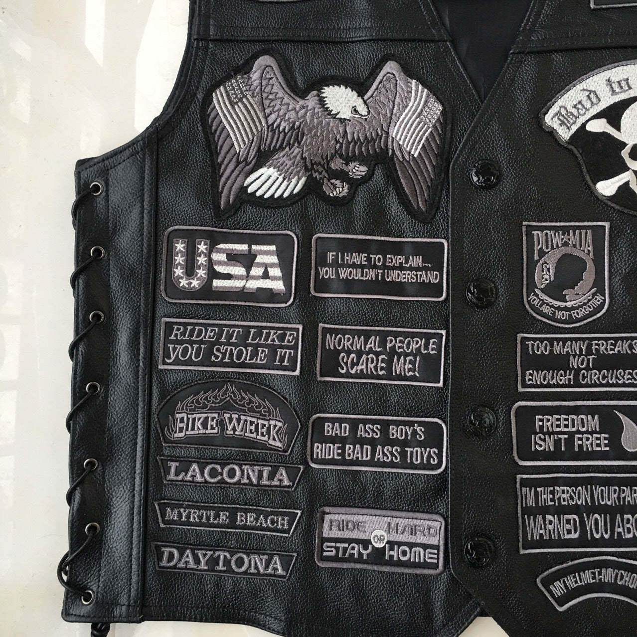 Hand-embroidered Motorcycle Leather Vest For Rider-xinru shop