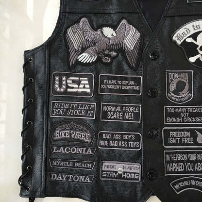 Hand-embroidered Motorcycle Leather Vest For Rider-xinru shop