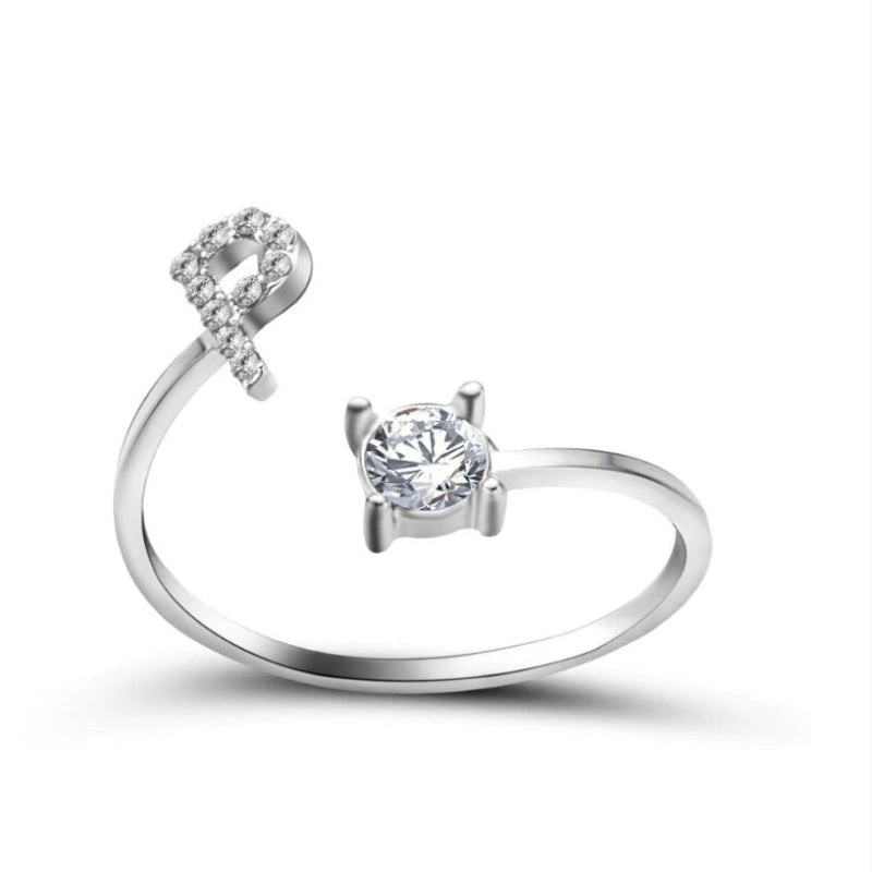 Golden Adjustable A-Z Personalized Initial Letter with Rhinestone Rings-xinru