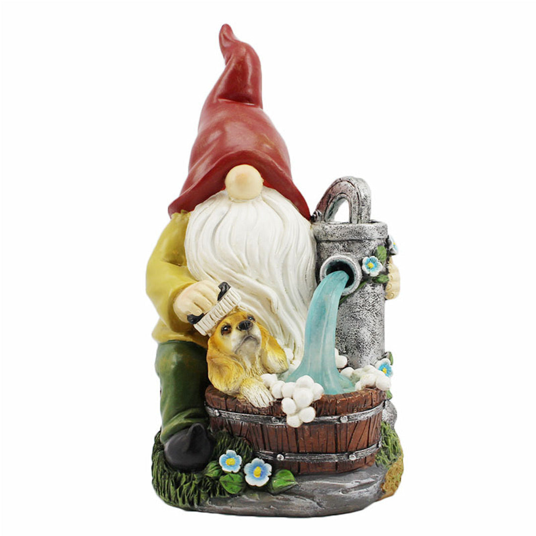 Solar Garden Gnome Water Pumping Sculpture Patio Outdoor Ornament Decor-xinru
