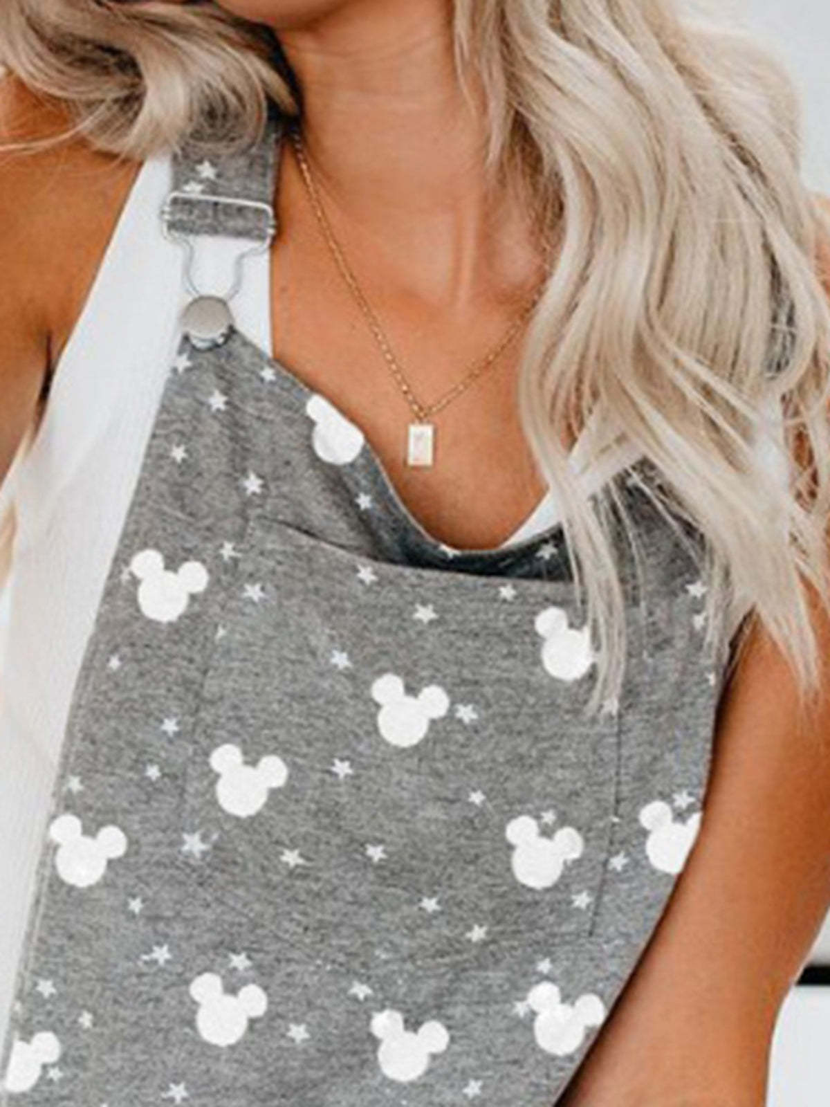 Women Star Mickey Print Drawstring Casual Rompers-xinru