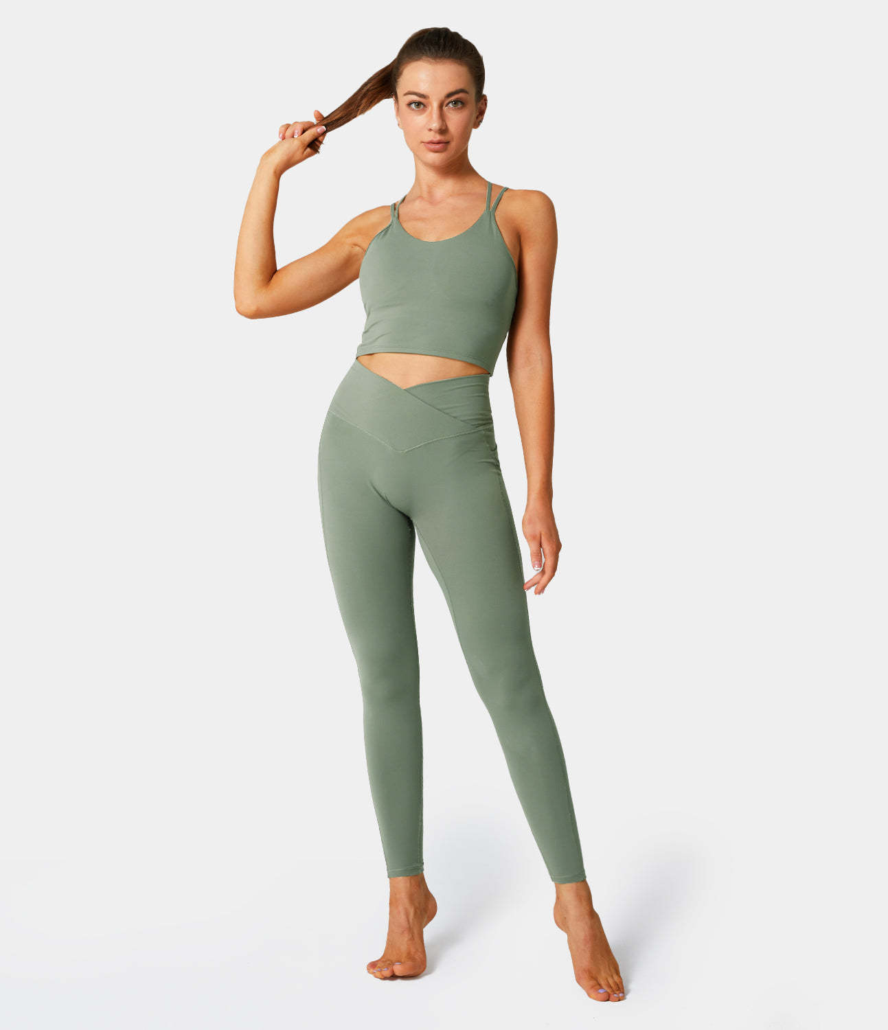 Cloudful® Crossover Pocket Plain 7/8 Leggings-xinru shop