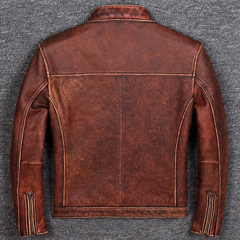 Stand-up Collar Slim-fit Leather Biker Jacket-xinru shop