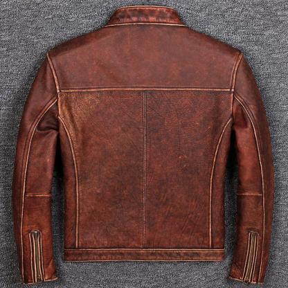 Stand-up Collar Slim-fit Leather Biker Jacket-xinru shop