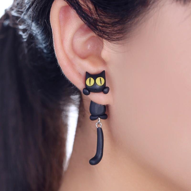 Cute Handmade Black Cat Earrings-xinru