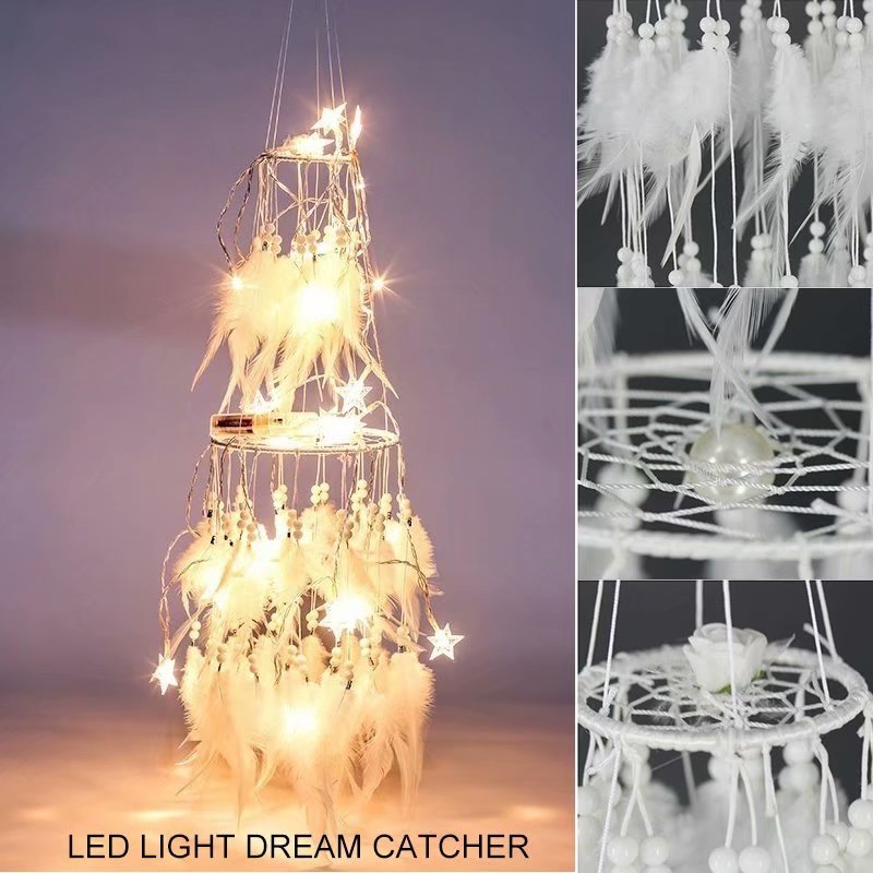 LED Light Dream Catcher Light String White Feather Night Light Home Party-xinru