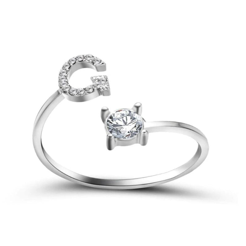 Golden Adjustable A-Z Personalized Initial Letter with Rhinestone Rings-xinru