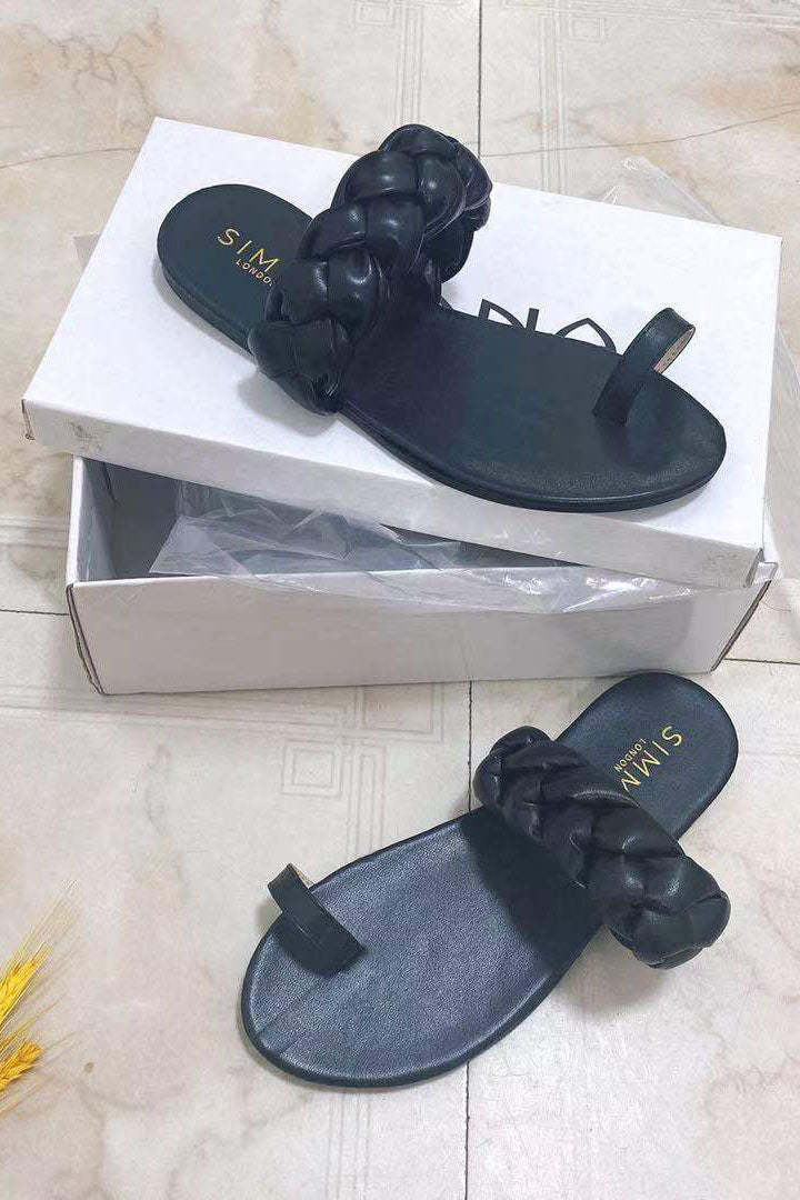 Braided Flip-Flops Sponge Weave Flat Sandals-xinru
