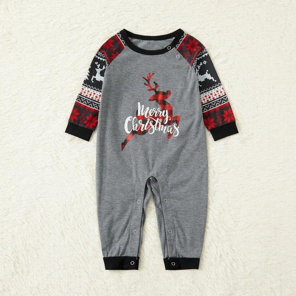 Plus Size Christmas Plaid Reindeer and Letter Print Grey Family Matching Raglan Long-sleeve Plus Size Pajamas Sets-xinru shop