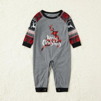 Plus Size Christmas Plaid Reindeer and Letter Print Grey Family Matching Raglan Long-sleeve Plus Size Pajamas Sets-xinru shop