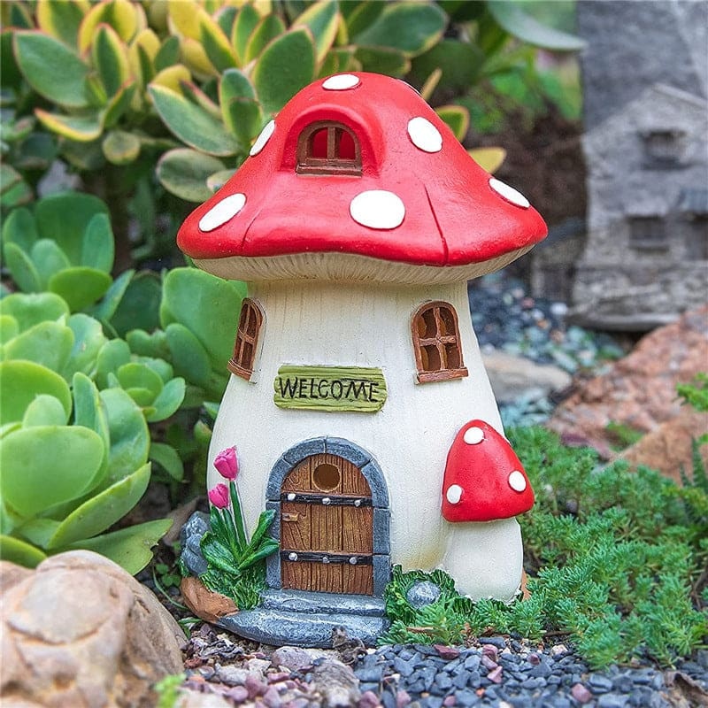 Solar Light Mushroom House Resin Micro Landscape Bonsai Garden Ornament-xinru