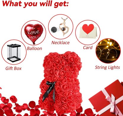 Mother's Day Gift Rose Bear With Light String Necklace Balloon Card Box-xinru