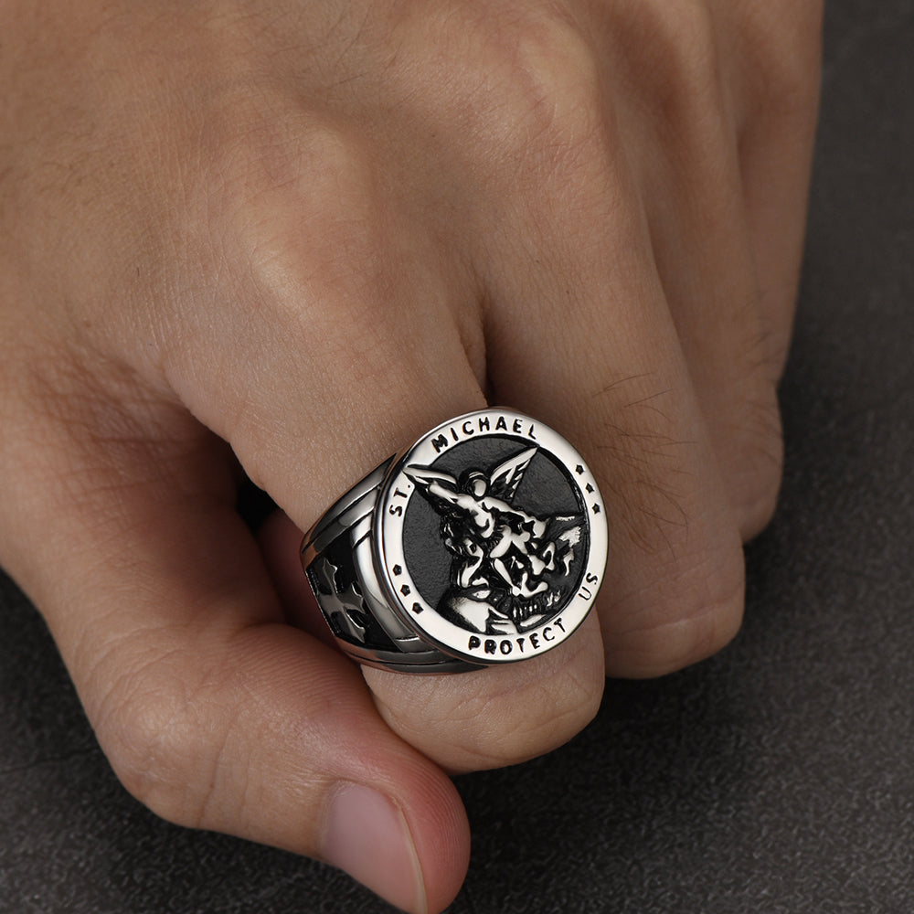 St Michael Ring Stainless Steel Archangel Michael Ring For Men-xinru