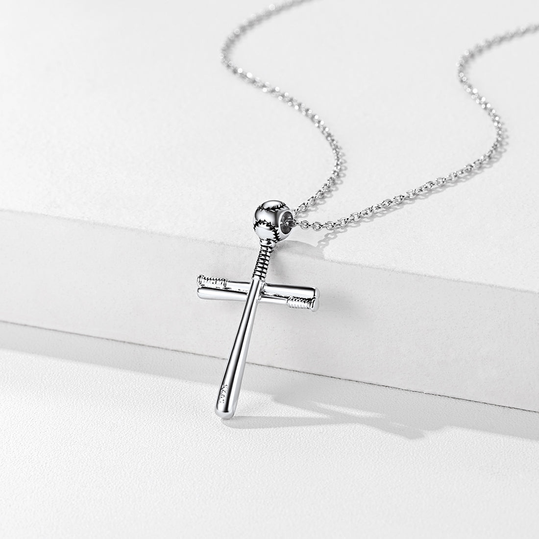 Sterling Silver Baseball Bat Cross Necklace Pendant-xinru