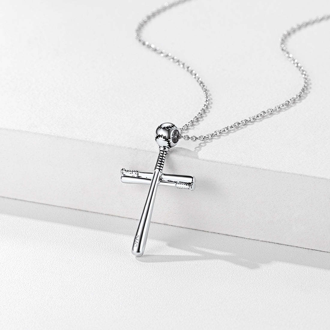 Sterling Silver Baseball Bat Cross Necklace Pendant-xinru