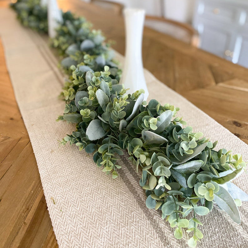 Grey Green Faux Eucalyptus Leaves Greenery Garland Party Wedding Decoration-xinru