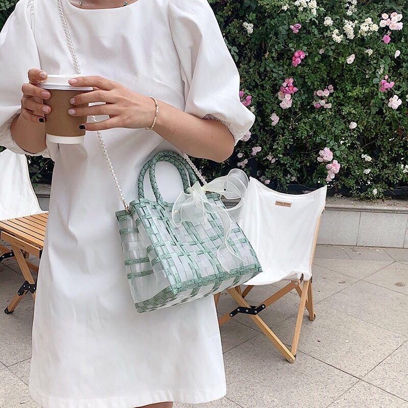 透明なわら織りのハンドバッグ-xinru shop