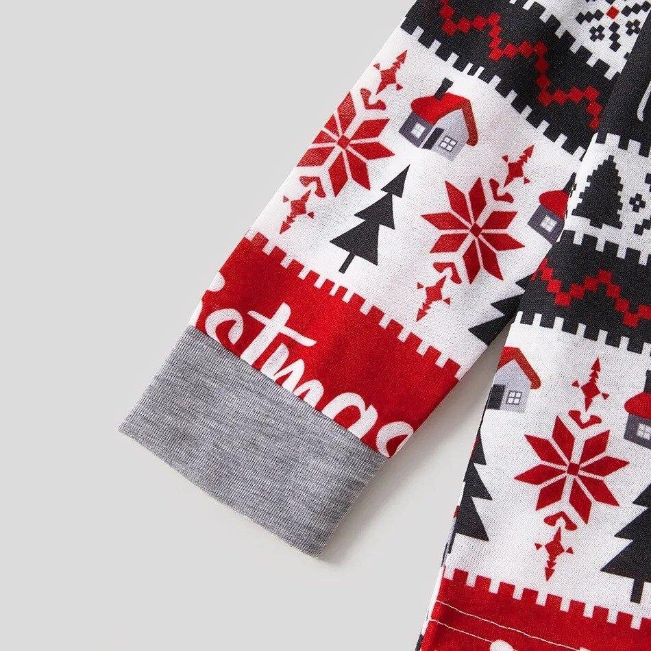 Christmas Tree House and Letter Print Grey Family Matching Raglan Long-sleeve Plus Size Pajamas Sets-xinru shop