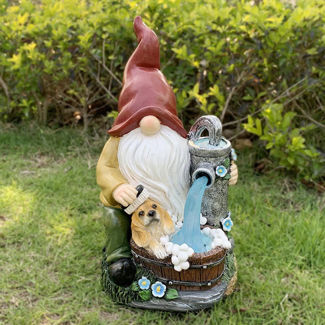 Solar Garden Gnome Water Pumping Sculpture Patio Outdoor Ornament Decor-xinru
