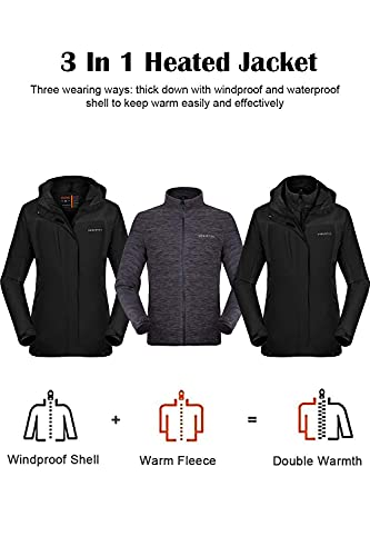 Women's 3-in-1 Heated Jacket with Battery Pack 5V Waterproof-xinru shop