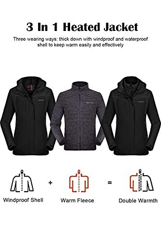 Women's 3-in-1 Heated Jacket with Battery Pack 5V Waterproof-xinru shop
