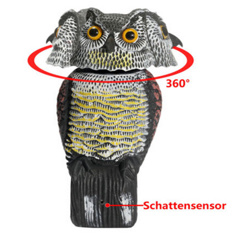 Realistic Owl Decoy Bird Scarer Rotating Head w/ Sound Prowler Repellent Pest-xinru