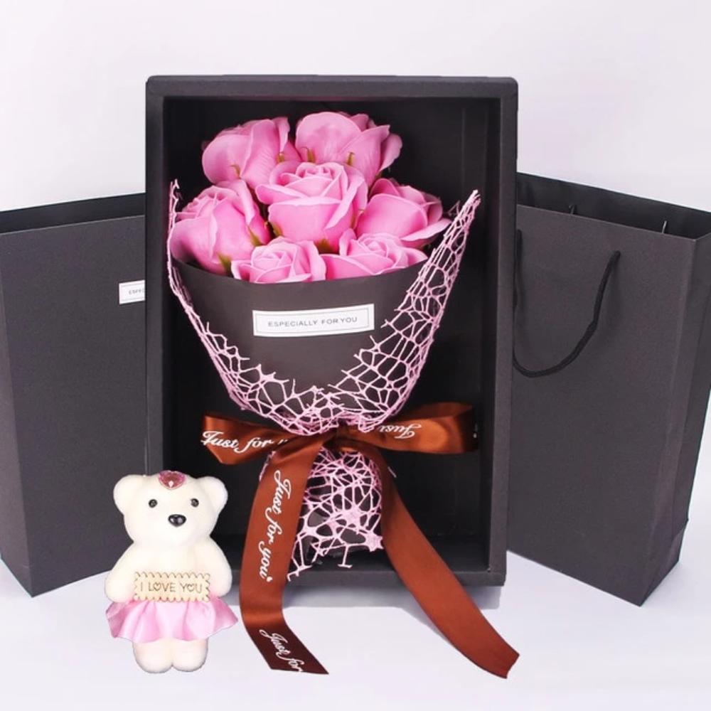 Rose Teddy Bear Bouquet Enchanted Soap Flower-xinru