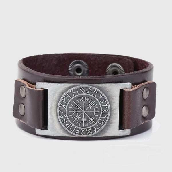Viking Compass Leather Bracelet Vegvisir Wristband-xinru