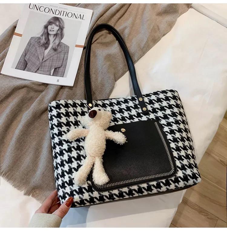 大容量キャンバスバッグベアトートバッグ-xinru shop