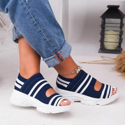 Casual Women Breathable Wedge Comfy Slip-On Open Toe Sandals Low Heel-xinru