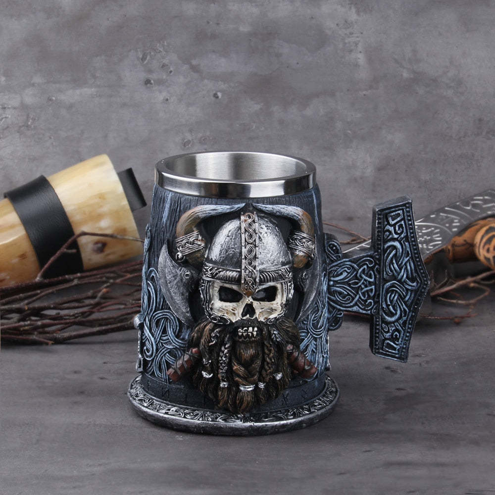 Danegeld Tankard Mug With Stainless Steel Insert Resin Skull Viking Coffee Beer-xinru