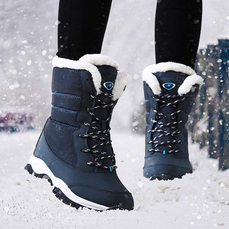 Women Waterproof Snow Boots  With Thick Fur-xinru shop
