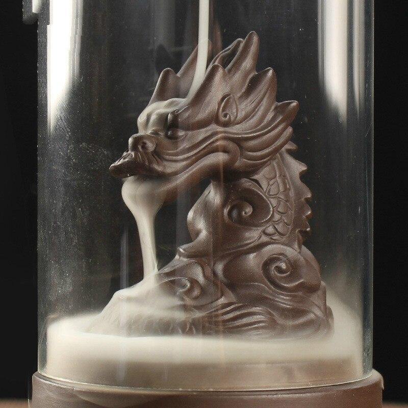 Ceramic Backflow Incense Burner Dragon LED Light With Acrylic Cover-xinru