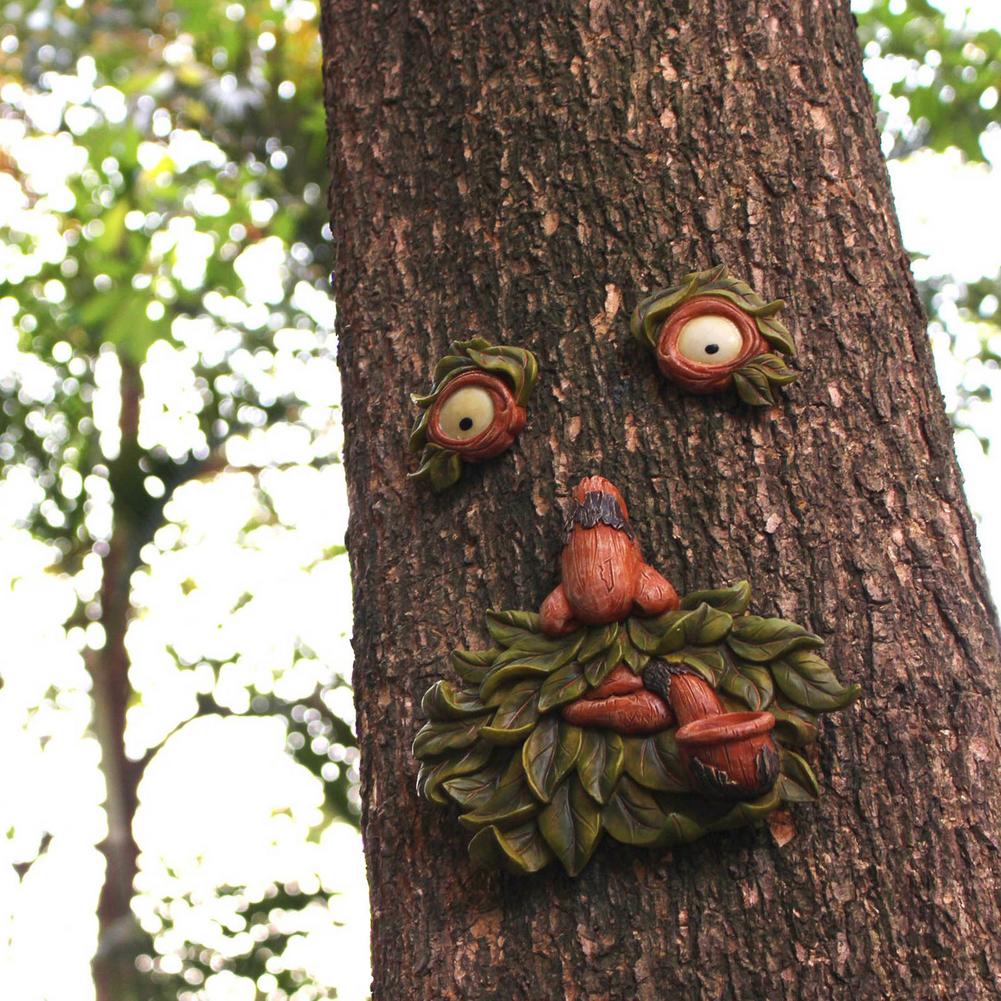 Tree Face Decoration Tree Bark Grimace Facial Features Decoration Garden Ornament-xinru