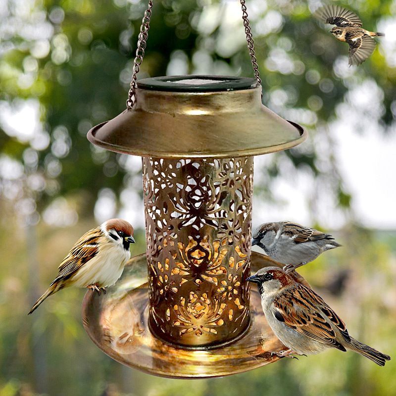 Solar Powered Bird Feeder Vintage Lantern Light-xinru