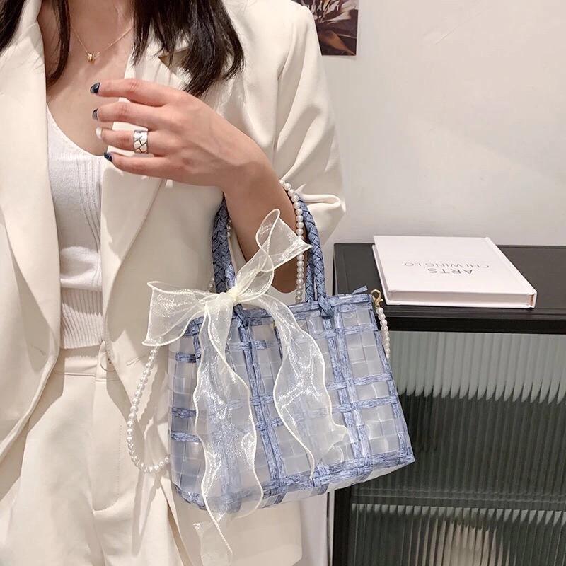 透明なわら織りのハンドバッグ-xinru shop