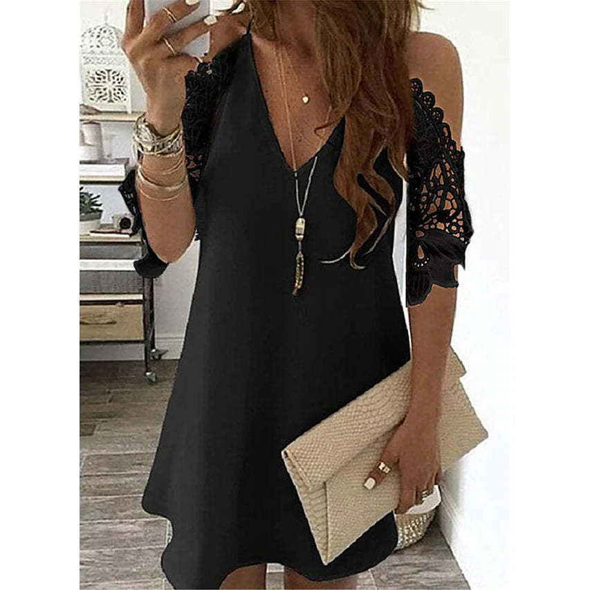 Women's Half Sleeve Solid Cutout Shift Dress-xinru