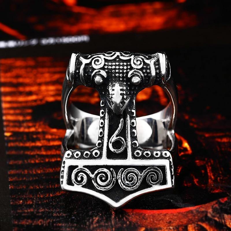 Vintage Thor Hammer Ring Nordic Myth Vegvisir Anchor Ring-xinru