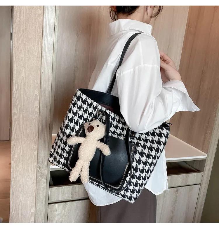 大容量キャンバスバッグベアトートバッグ-xinru shop