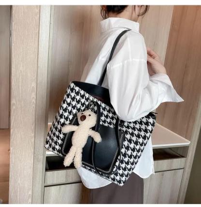 大容量キャンバスバッグベアトートバッグ-xinru shop