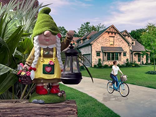 Solar Light Garden Gnome Holding Lantern Ornament Yard Art-xinru