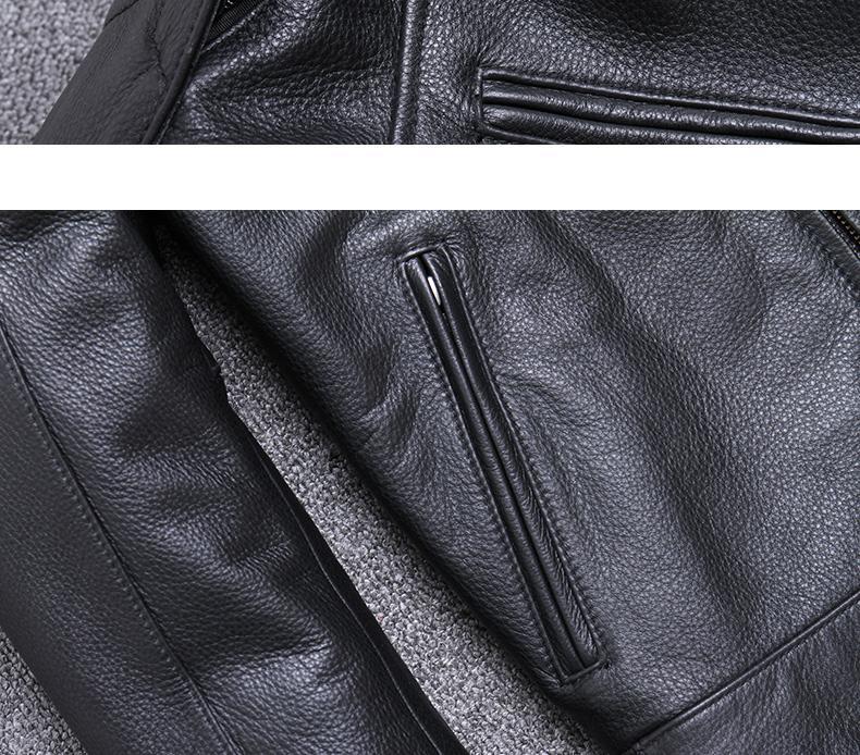 Classic Cowhide Leather Motorcycle Biker Jacket for Men-xinru shop