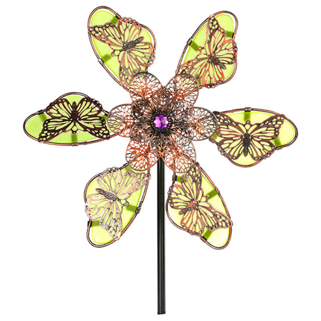 Metal Luminous Butterfly Flowers Windmill Stake-xinru