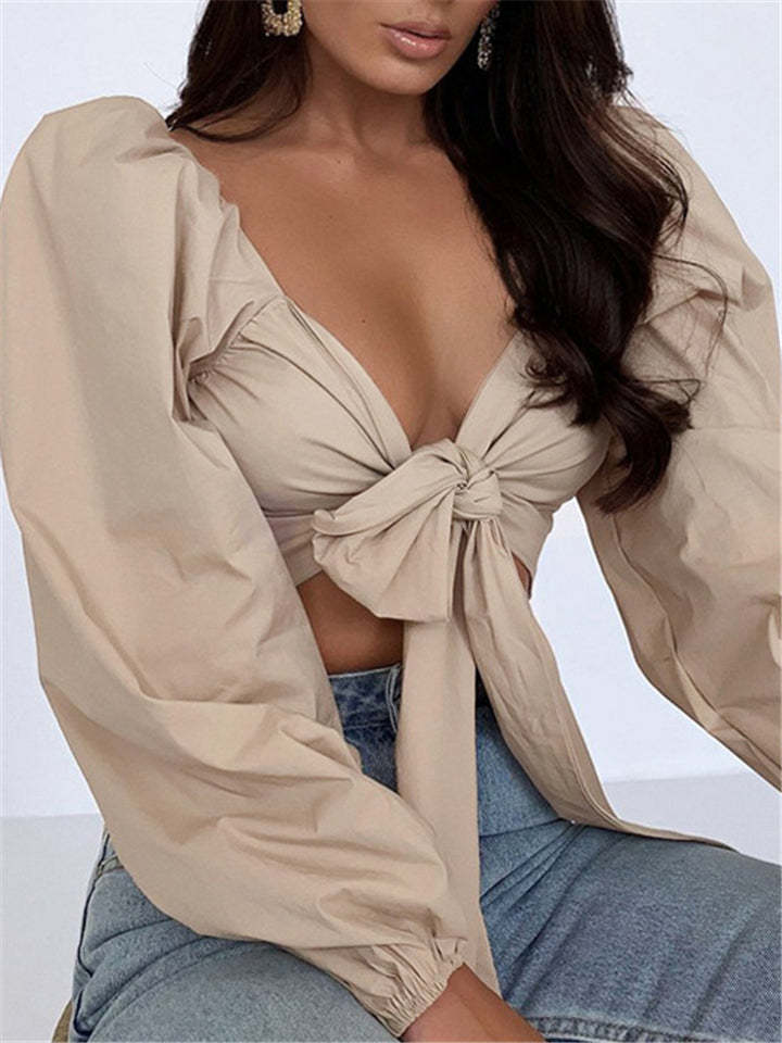 Women Sexy Fashion Lace-up Bow Crop Tops-xinru